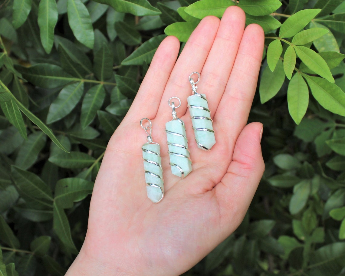 Amazonite Spiral Wire Wrapped Point Pendant