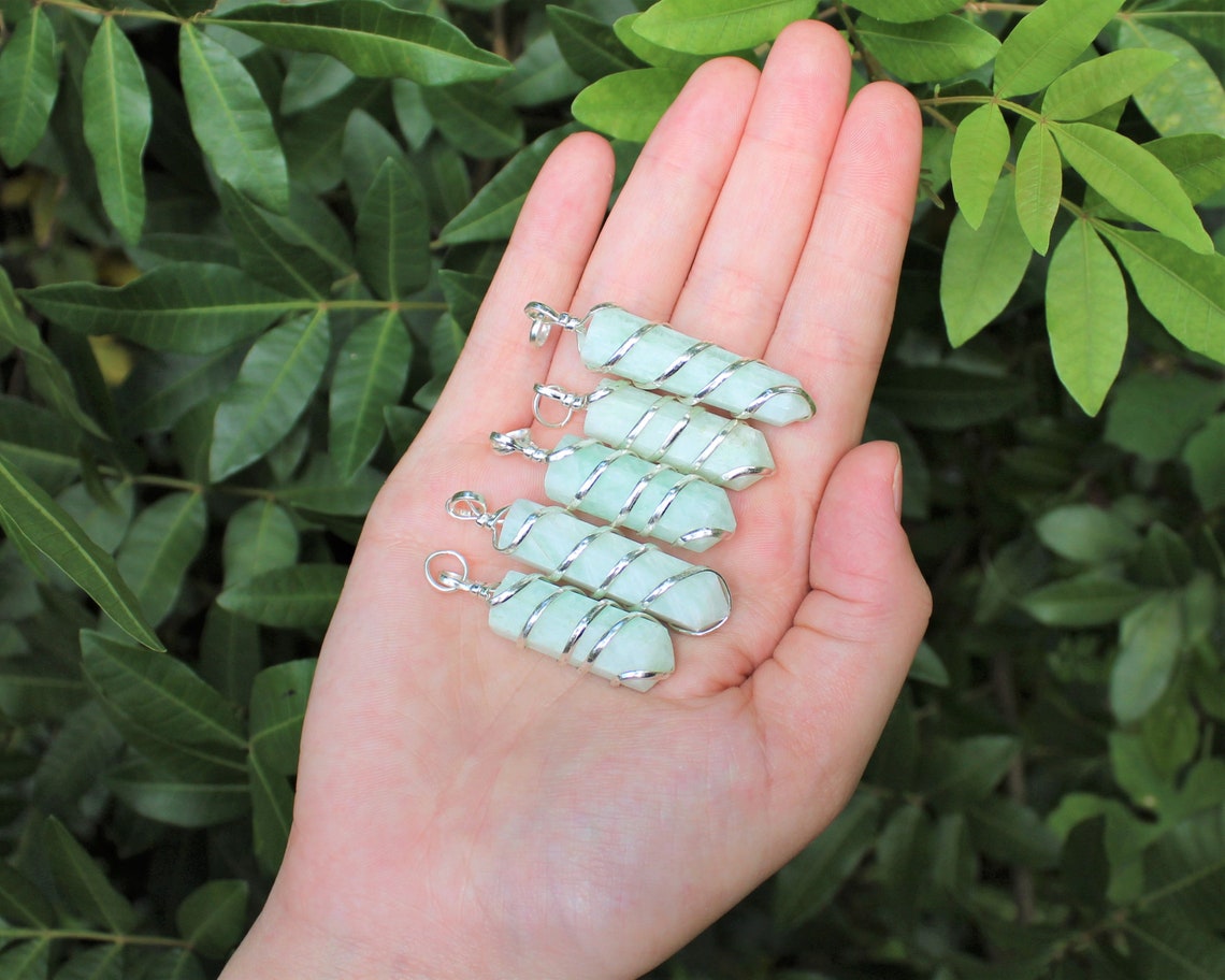 Amazonite Spiral Wire Wrapped Point Pendant