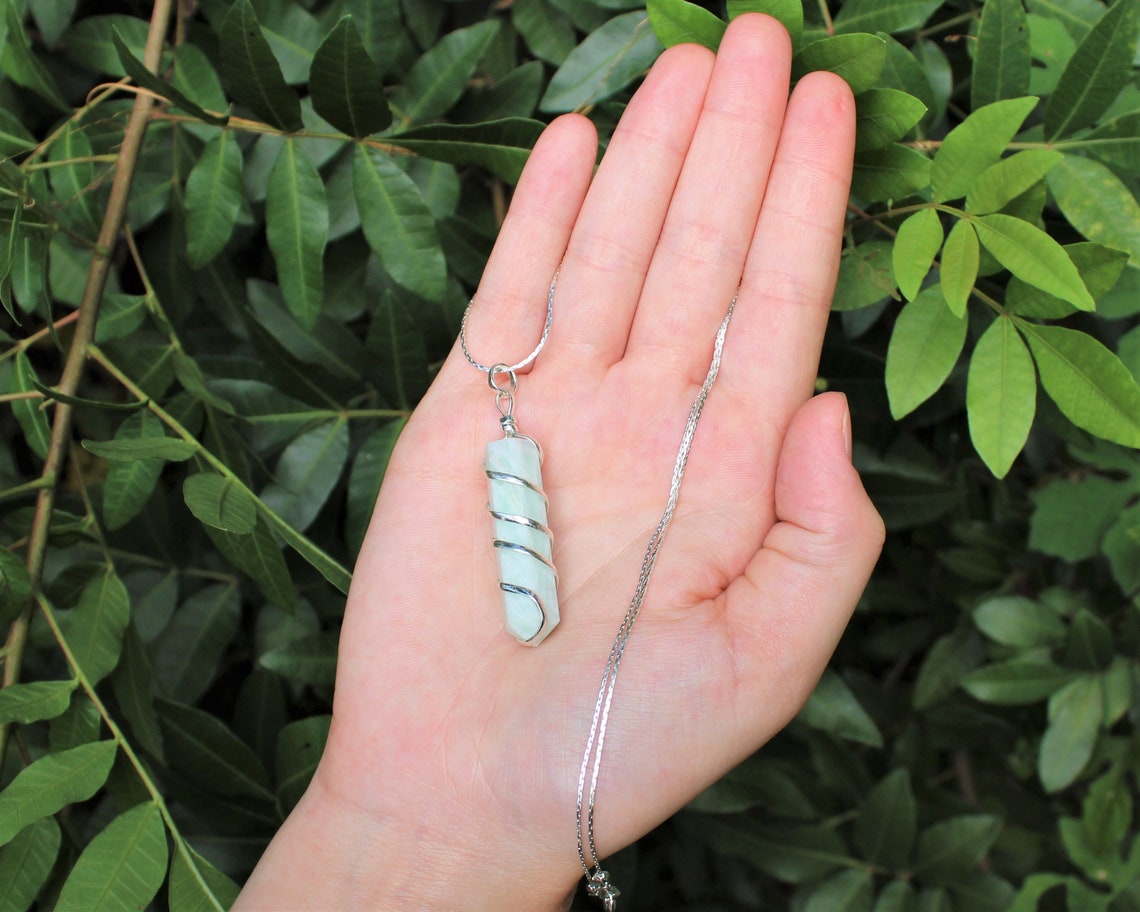 Amazonite Spiral Wire Wrapped Point Pendant