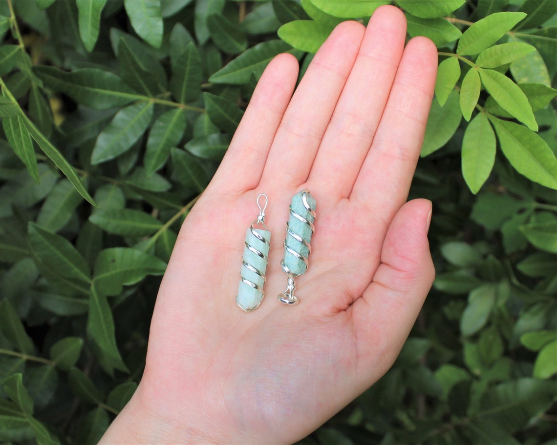 Amazonite Spiral Wire Wrapped Point Pendant