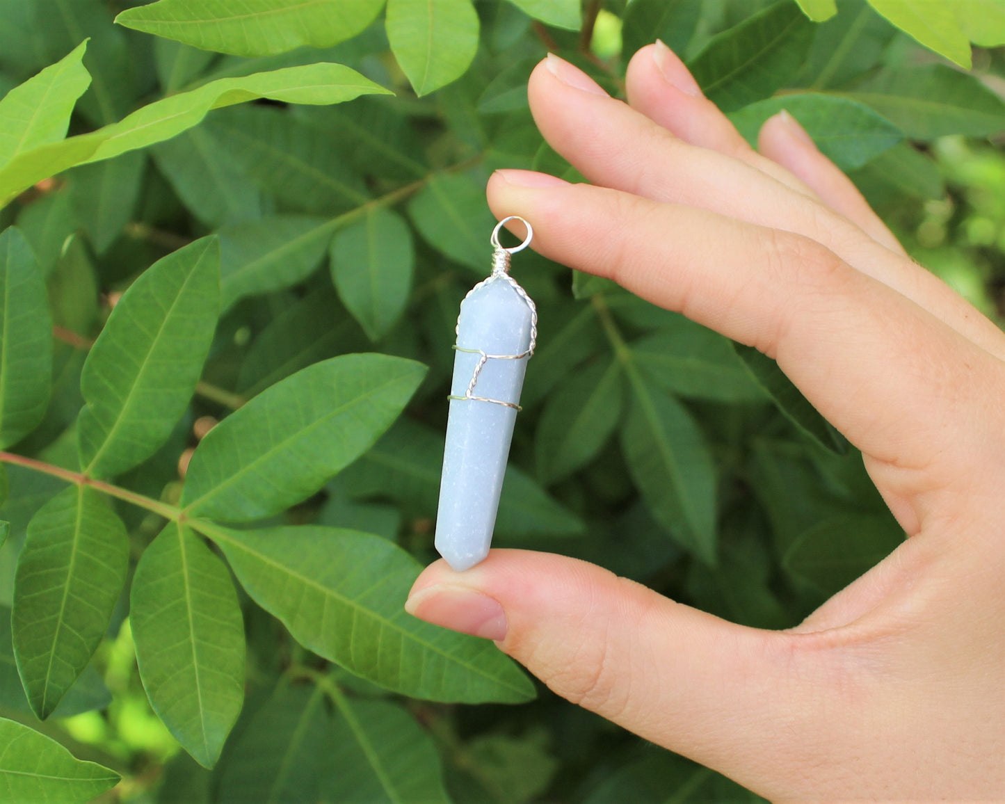 Angelite Wire Wrapped Point Pendant