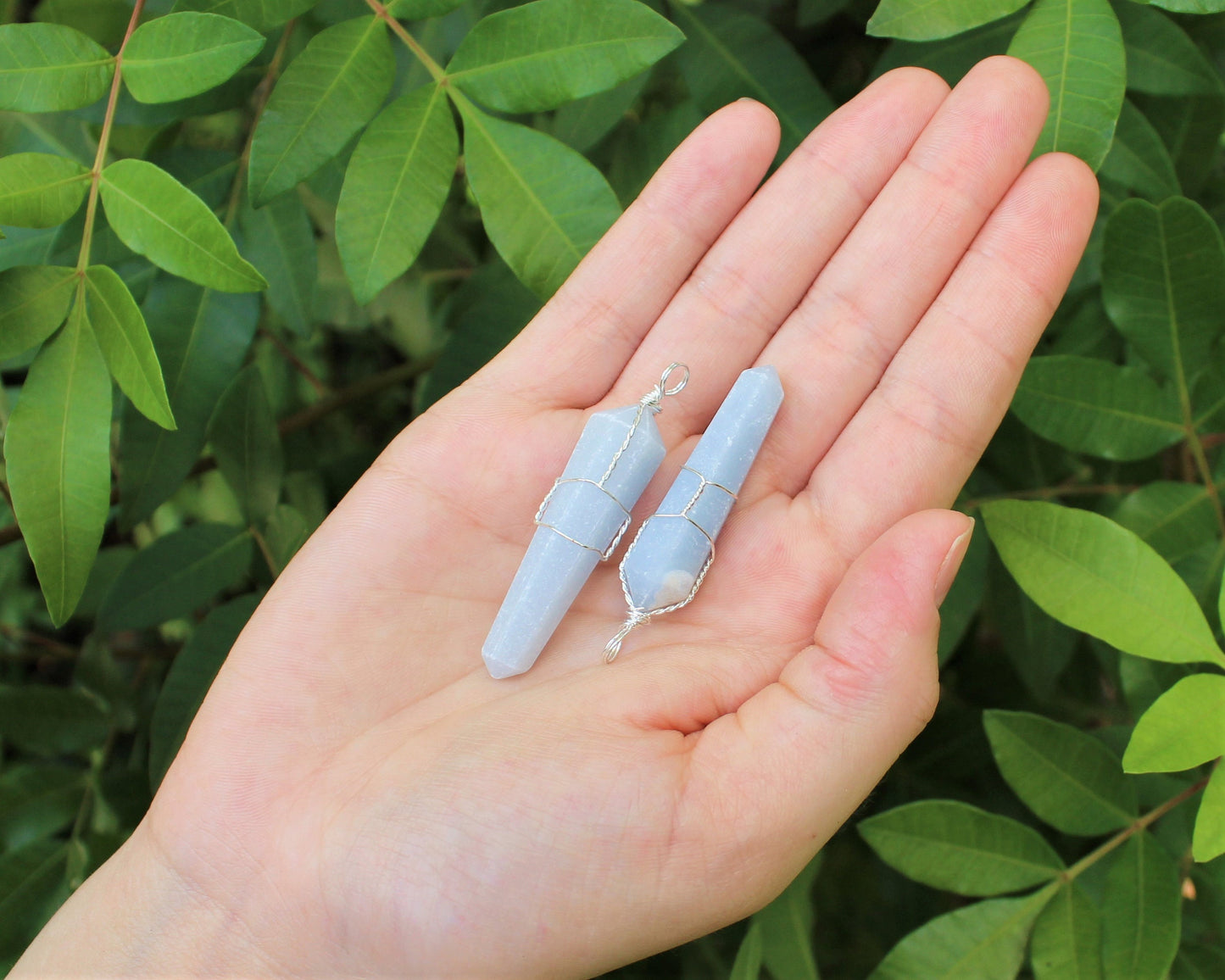 Angelite Wire Wrapped Point Pendant