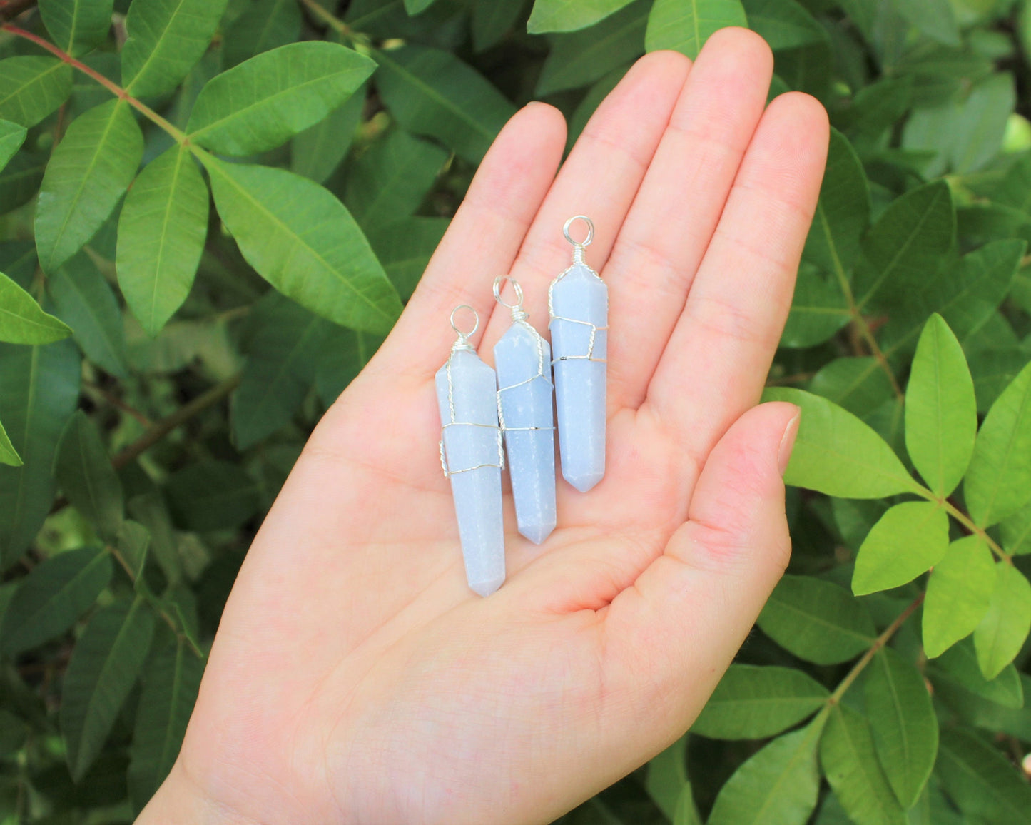 Angelite Wire Wrapped Point Pendant