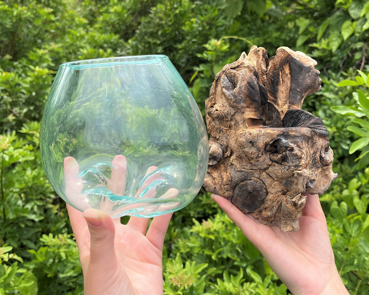 Blown Glass Wood Terrarium