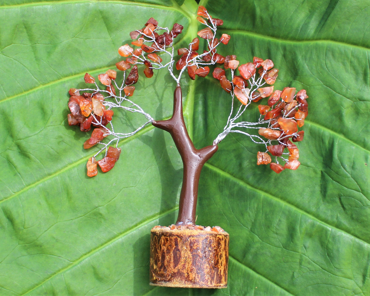 Carnelian Gem Tree With Wood Base
