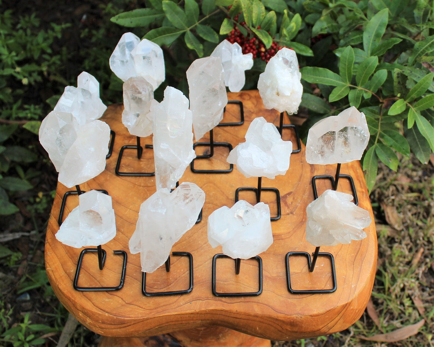 Clear Quartz Clusters On Metal Stand