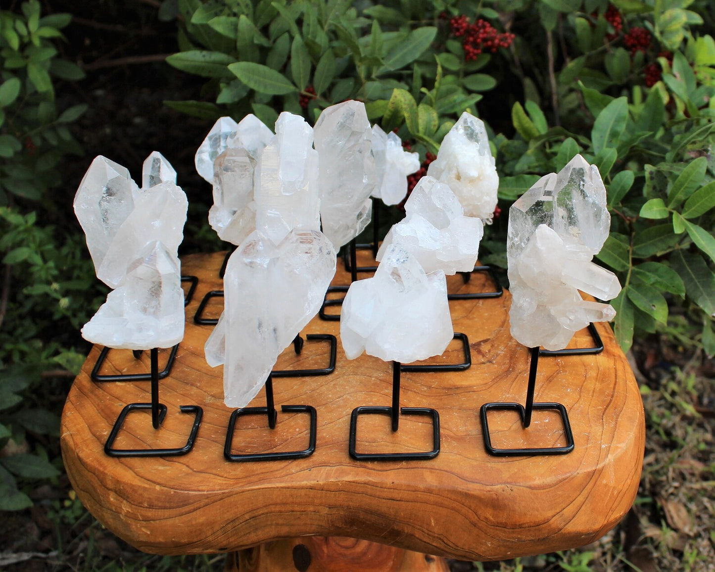 Clear Quartz Clusters On Metal Stand