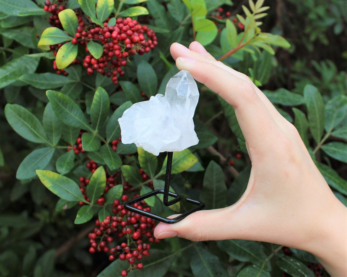 Clear Quartz Clusters On Metal Stand