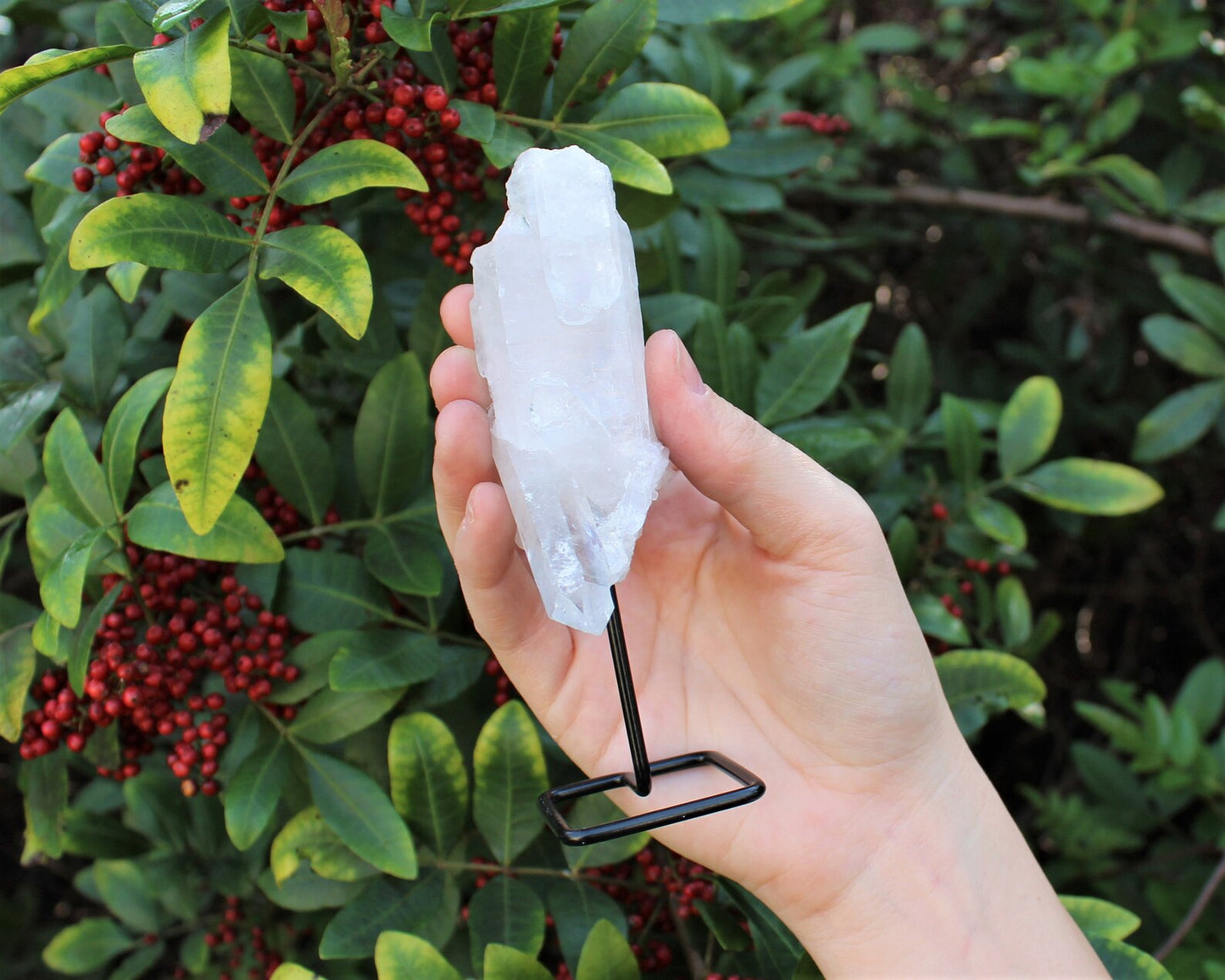 Clear Quartz Clusters On Metal Stand