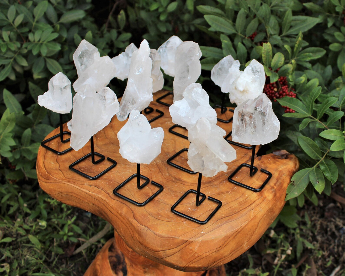 Clear Quartz Clusters On Metal Stand