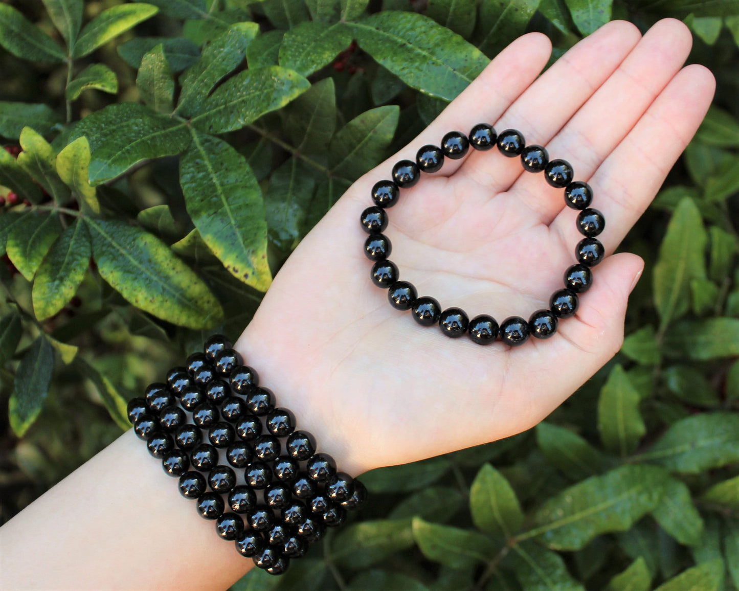 Jet Bead Bracelet Round Crystals