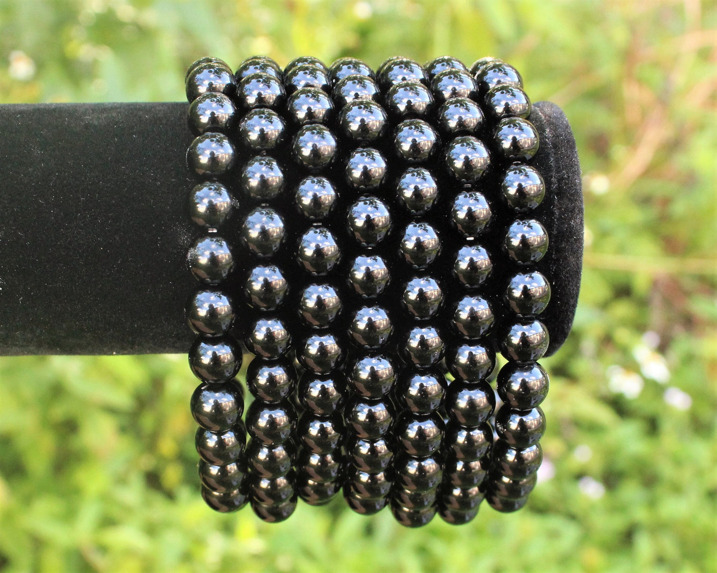 Jet Bead Bracelet Round Crystals