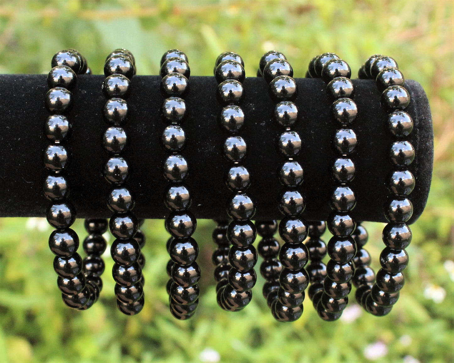 Jet Bead Bracelet Round Crystals