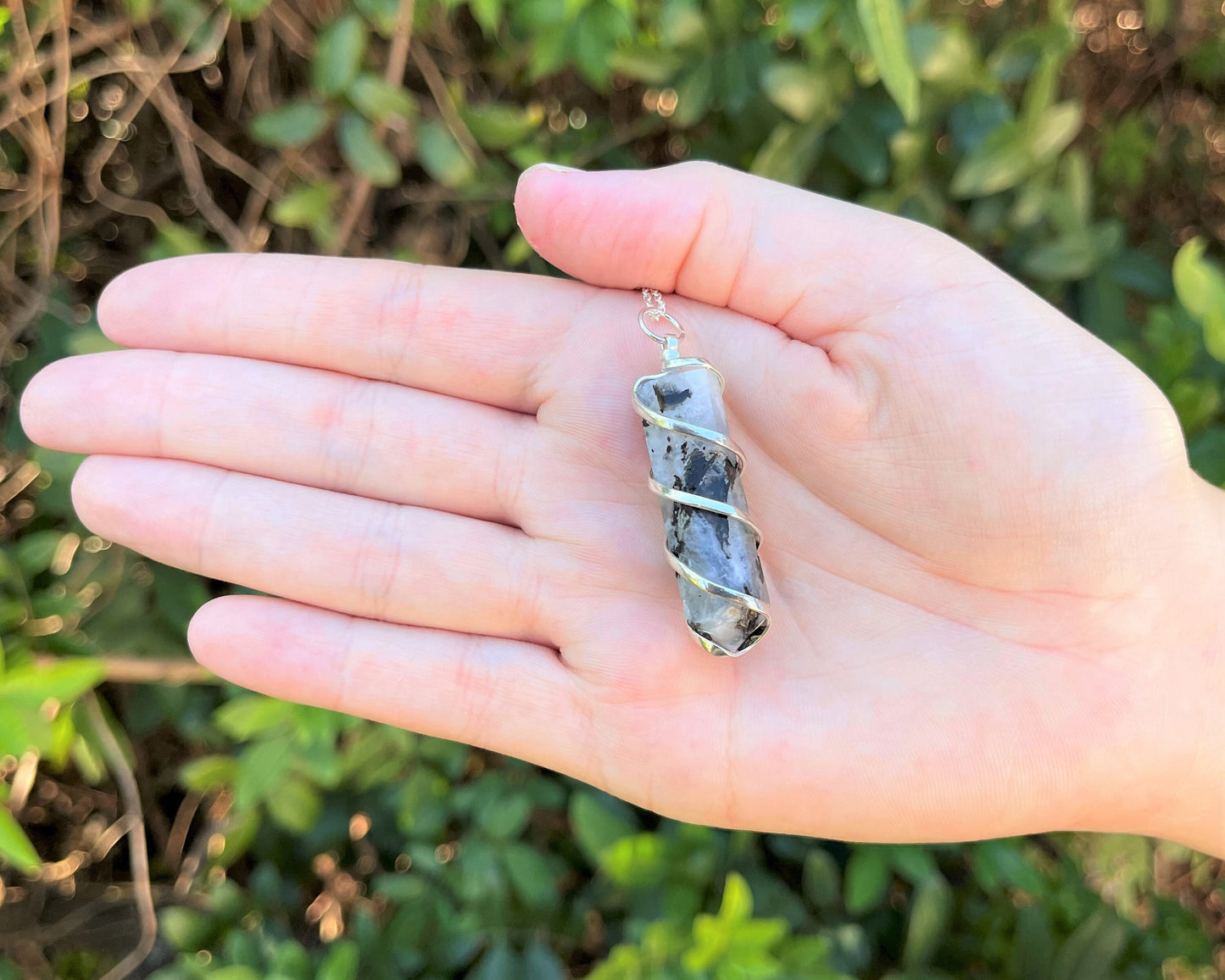 Moonstone Spiral Wire Wrapped Pendant