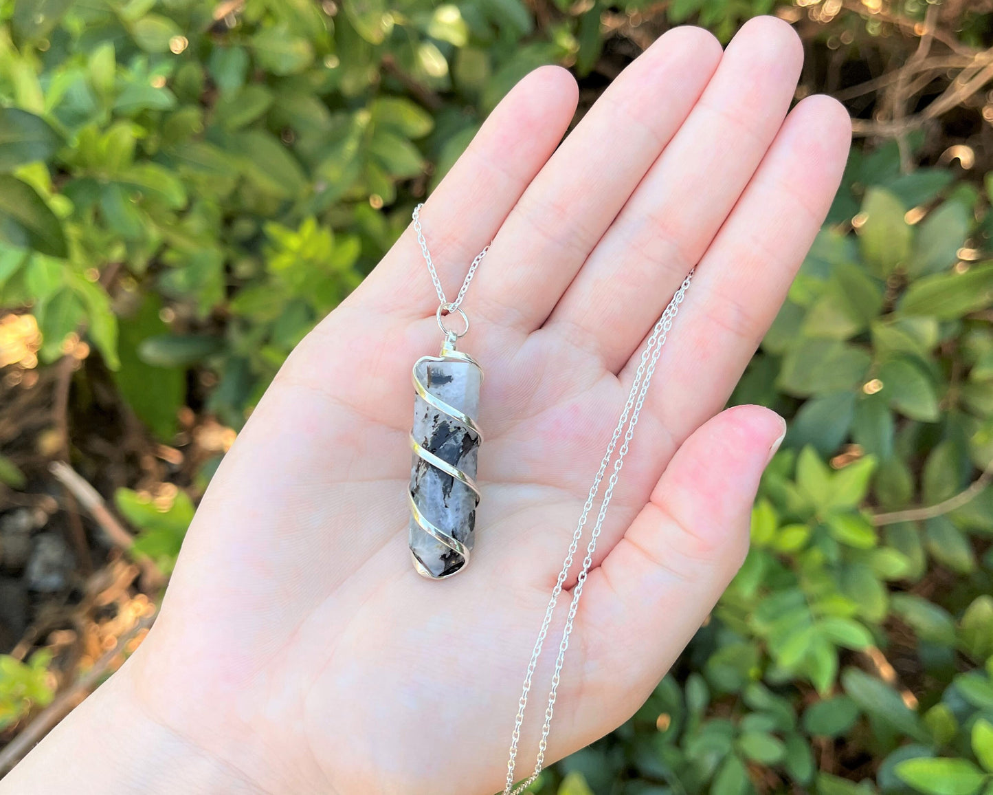 Moonstone Spiral Wire Wrapped Pendant