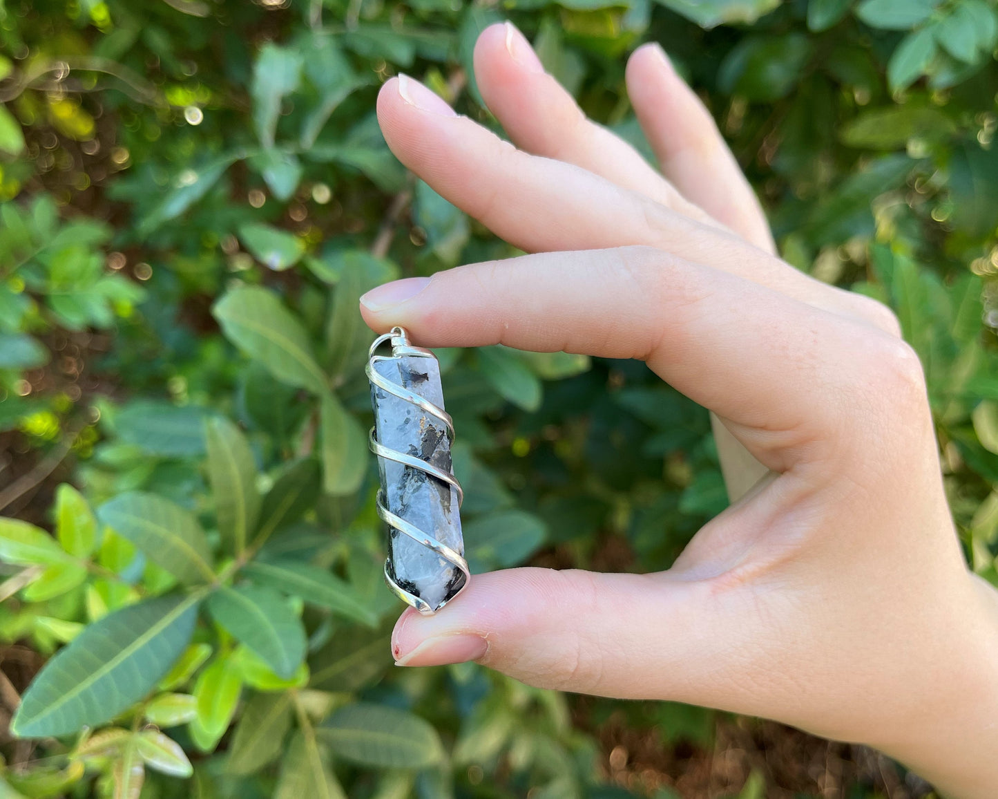 Moonstone Spiral Wire Wrapped Pendant