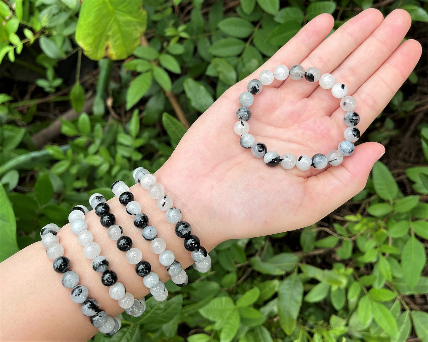 Quartz With Tourmaline Bead Bracelet