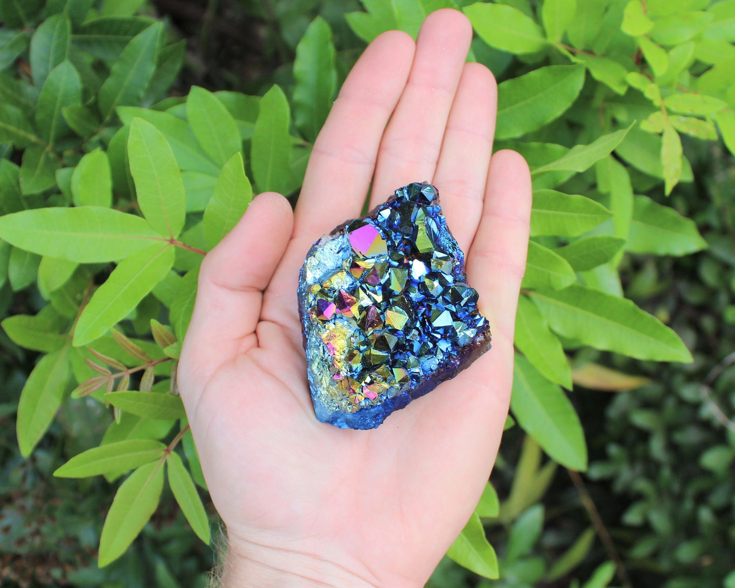 Rainbow Aura Amethyst Cluster Crystal