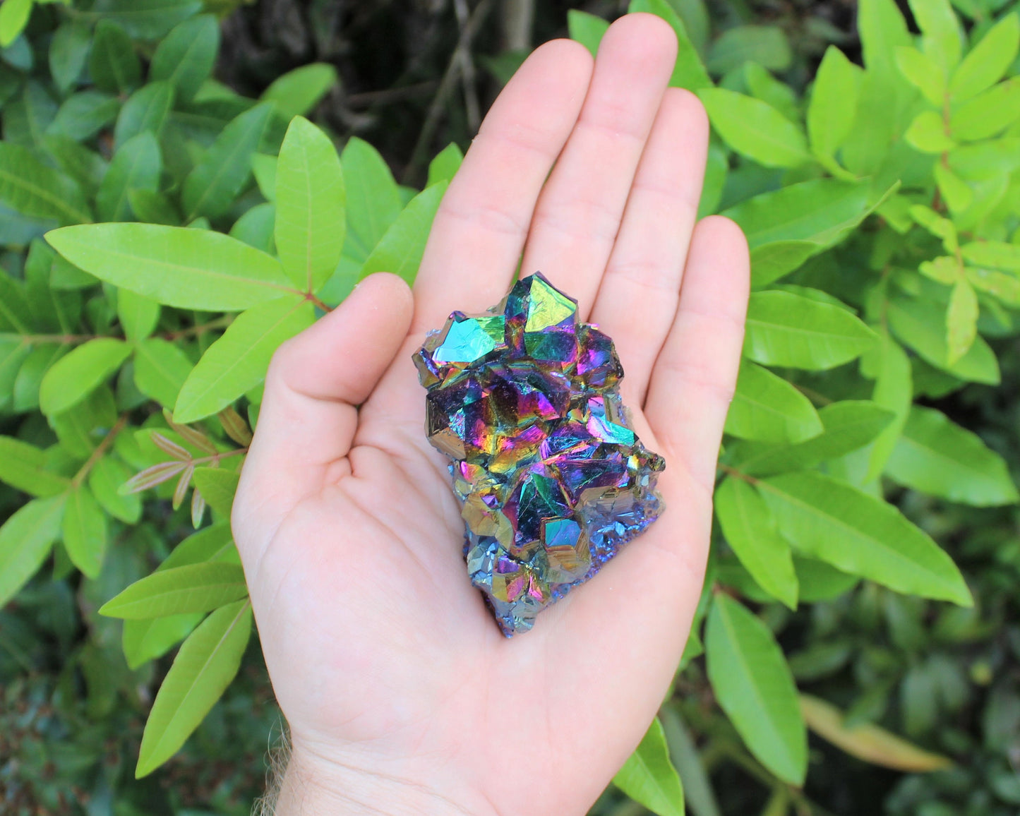 Rainbow Aura Amethyst Cluster Crystal