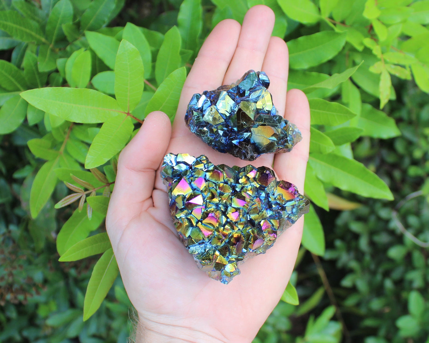 Rainbow Aura Amethyst Cluster Crystal
