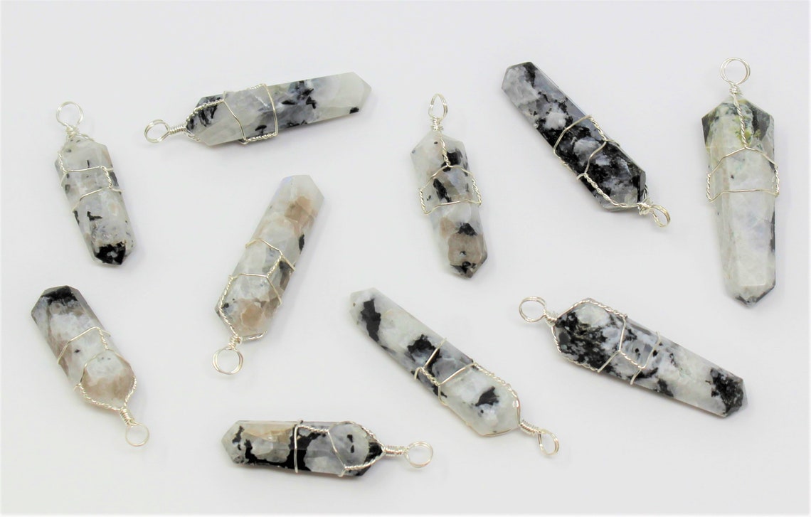 Rainbow Moonstone Wire Wrapped Point Pendant