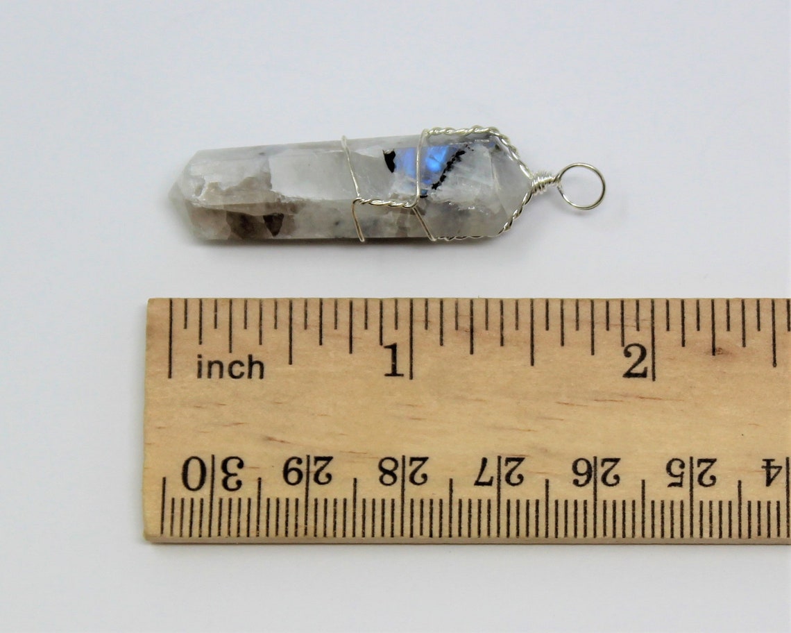 Rainbow Moonstone Wire Wrapped Point Pendant