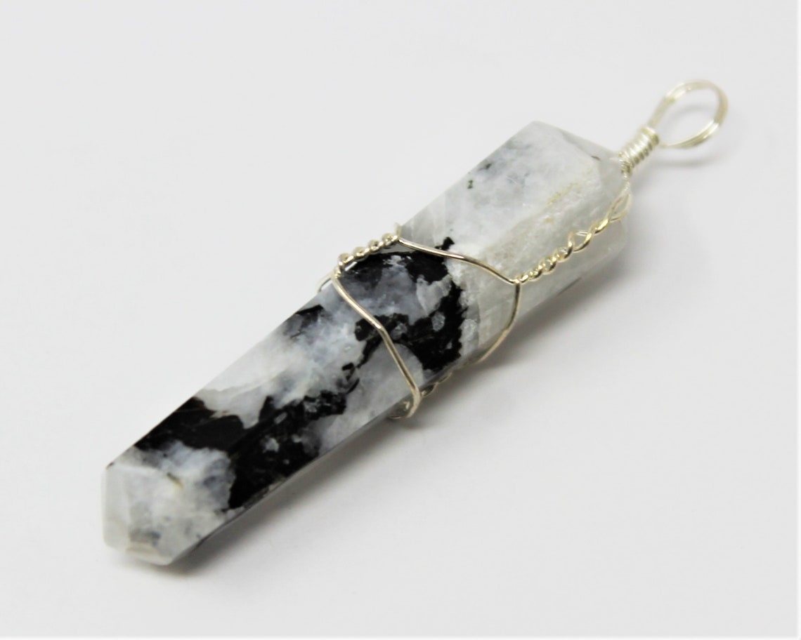 Rainbow Moonstone Wire Wrapped Point Pendant