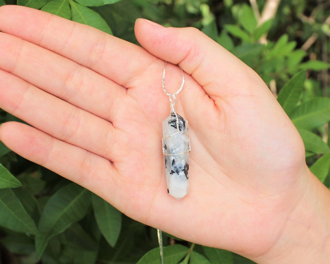 Rainbow Moonstone Wire Wrapped Point Pendant