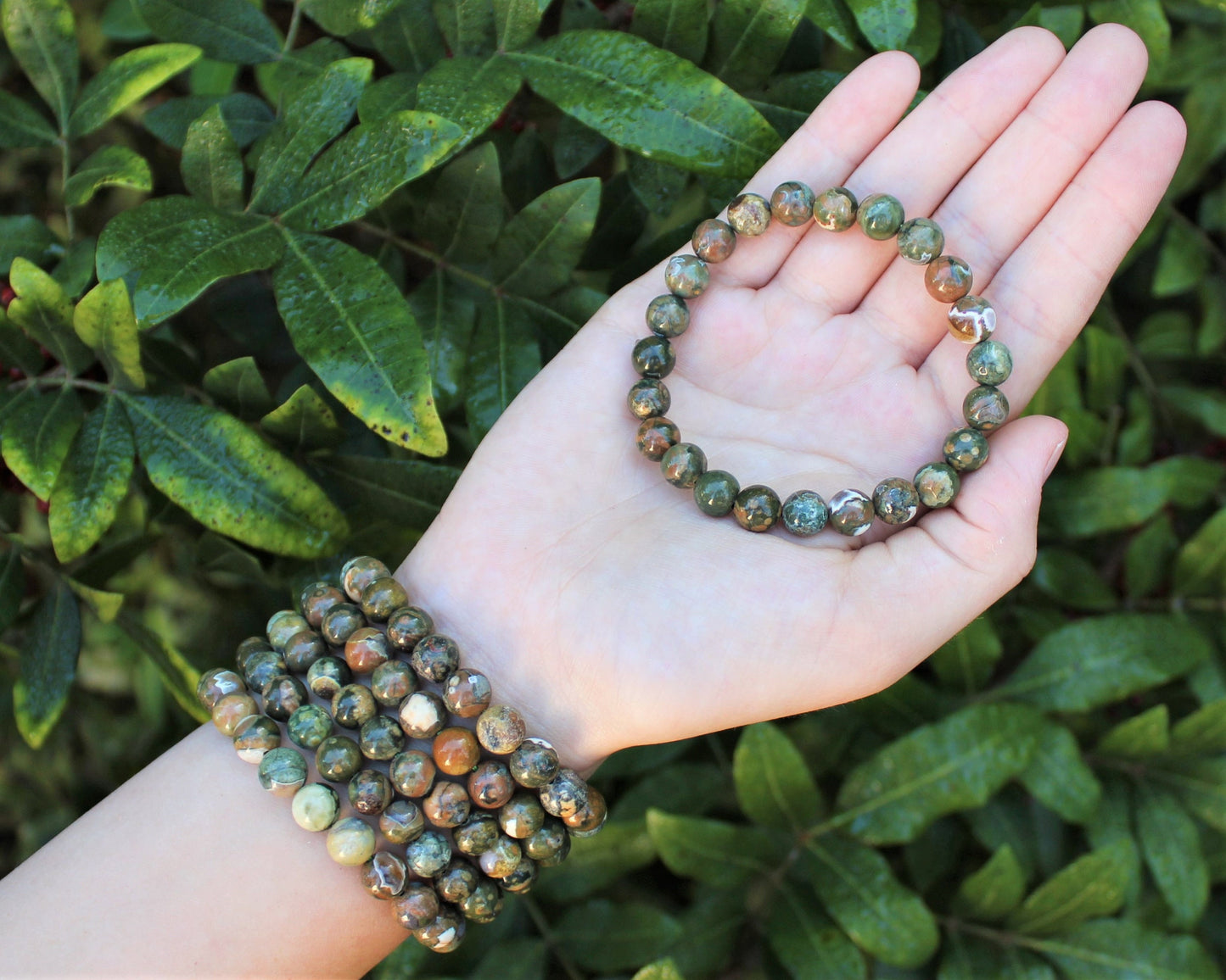 Rhyolite Bead Bracelet Round Crystals