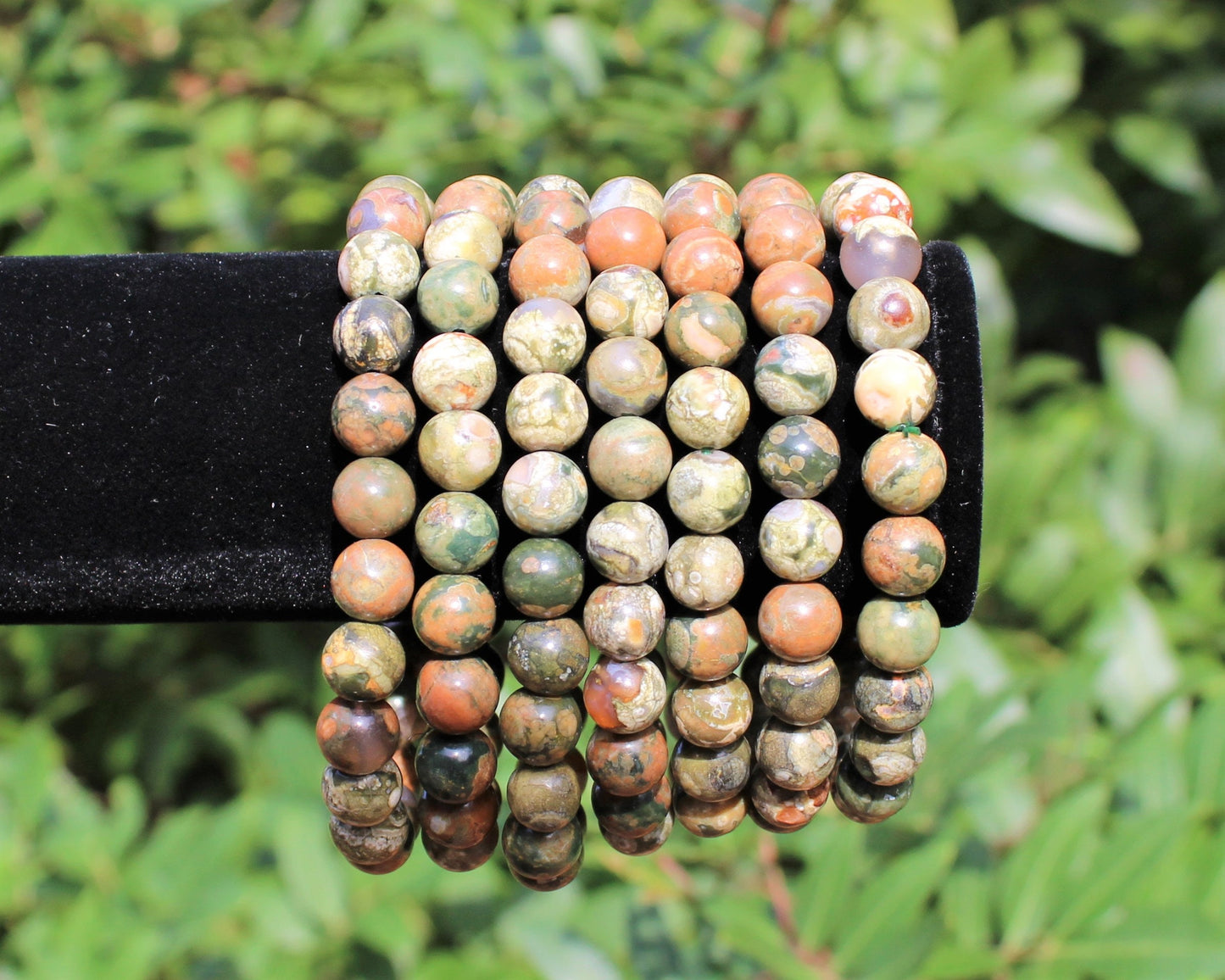 Rhyolite Bead Bracelet Round Crystals