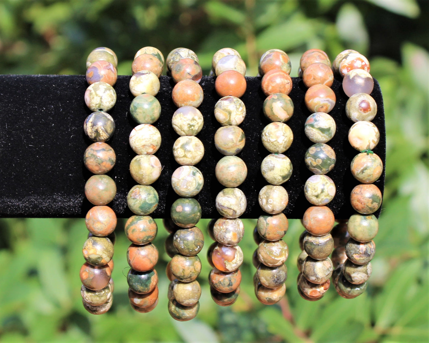 Rhyolite Bead Bracelet Round Crystals