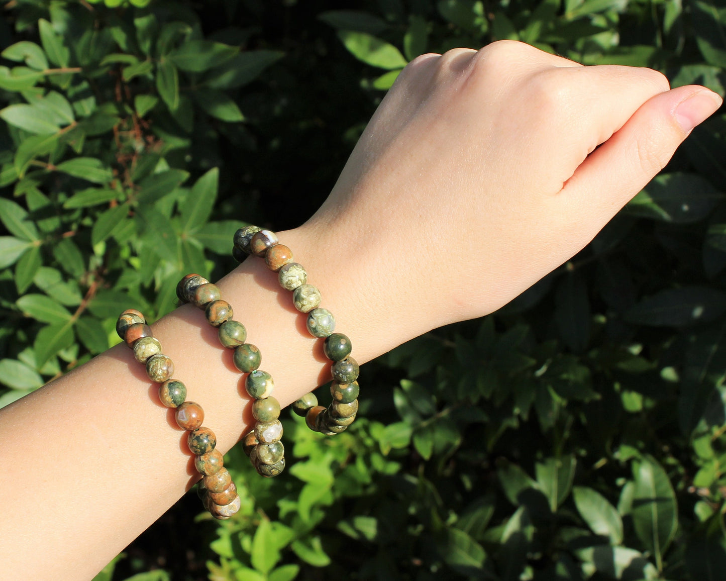 Rhyolite Bead Bracelet Round Crystals