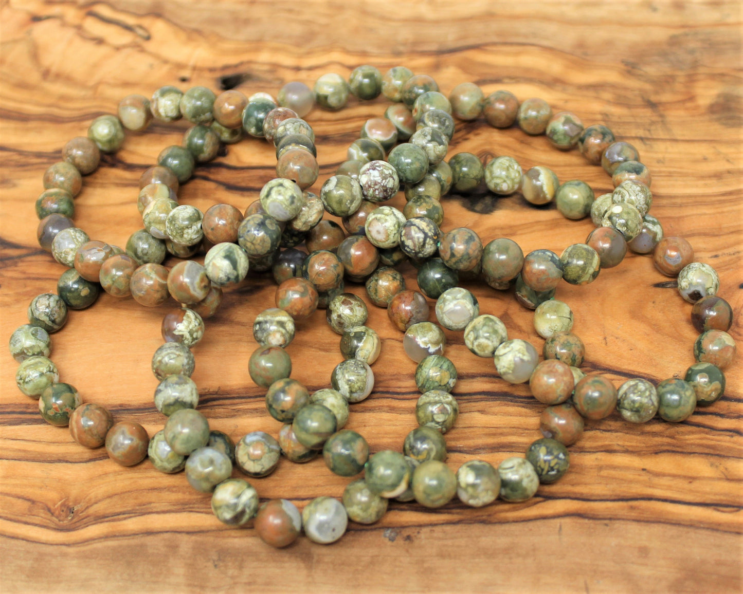Rhyolite Bead Bracelet Round Crystals