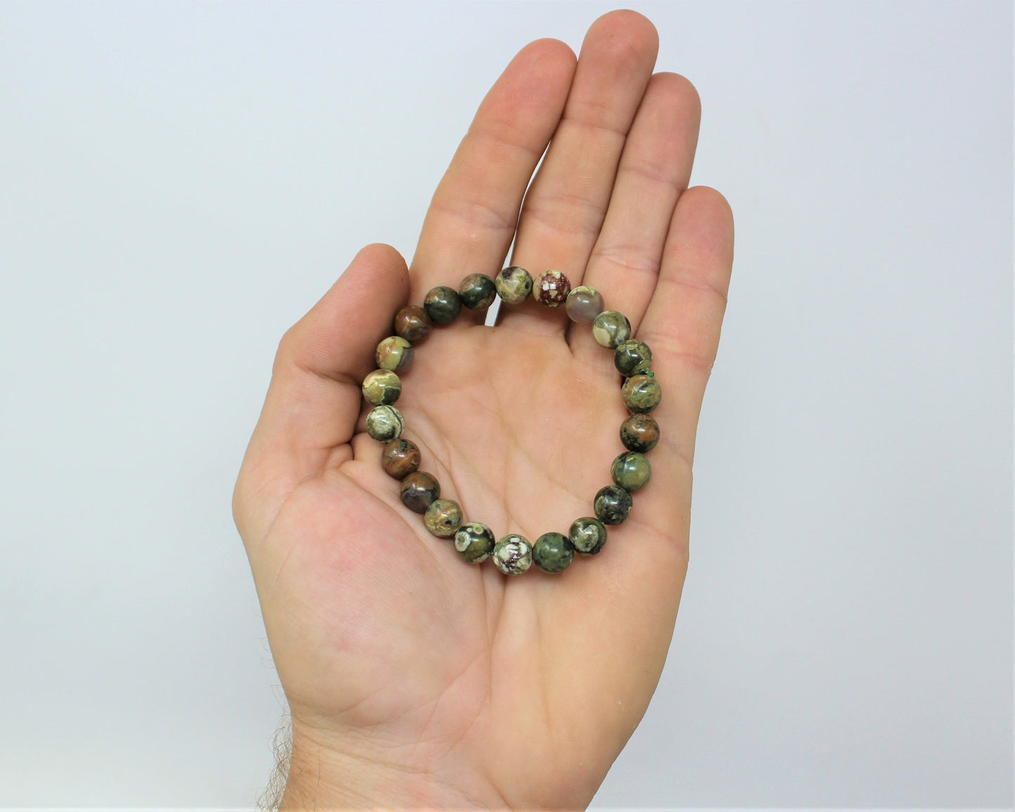 Rhyolite Bead Bracelet Round Crystals