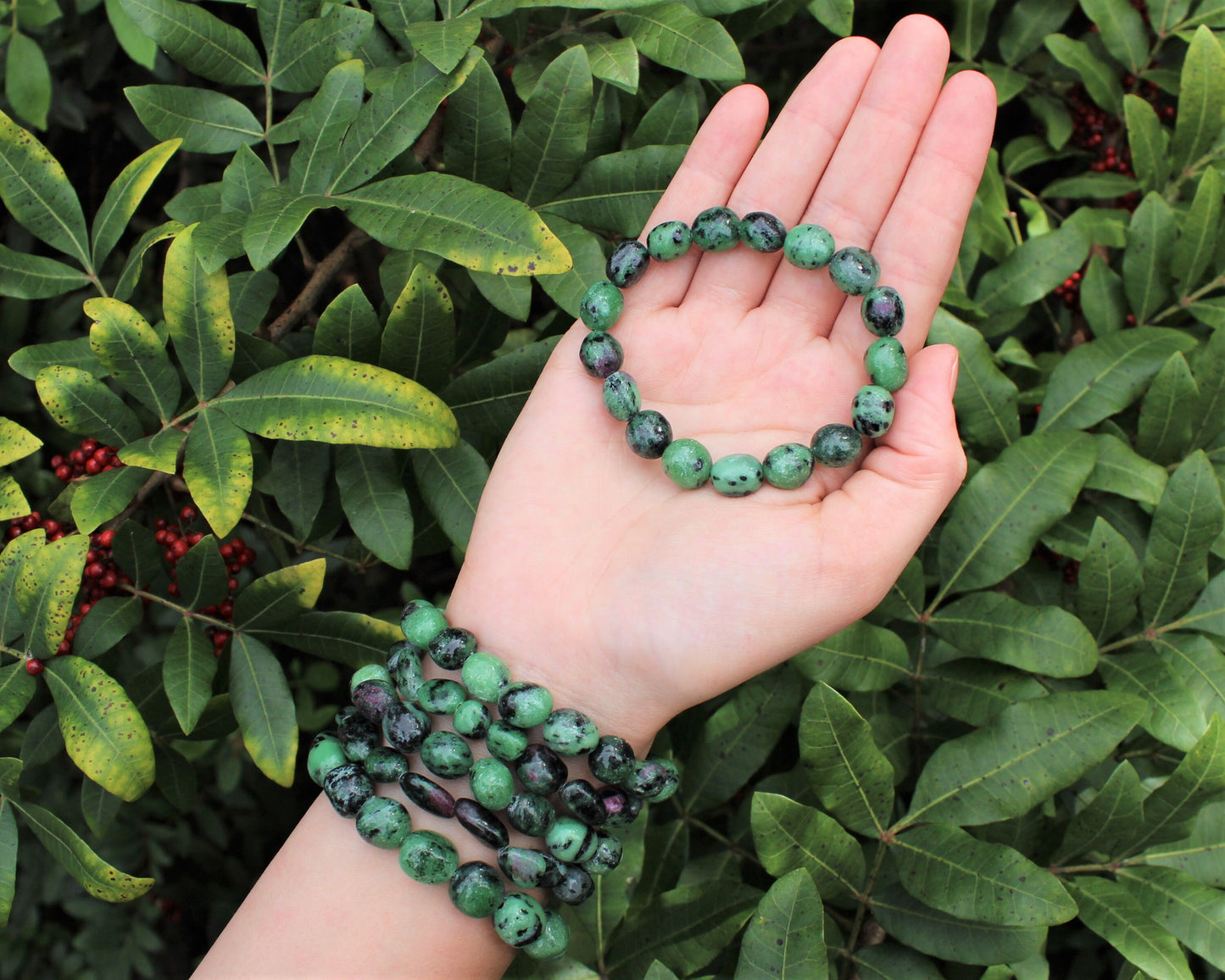 Ruby Zoisite Tumbled Gemstone Bracelet