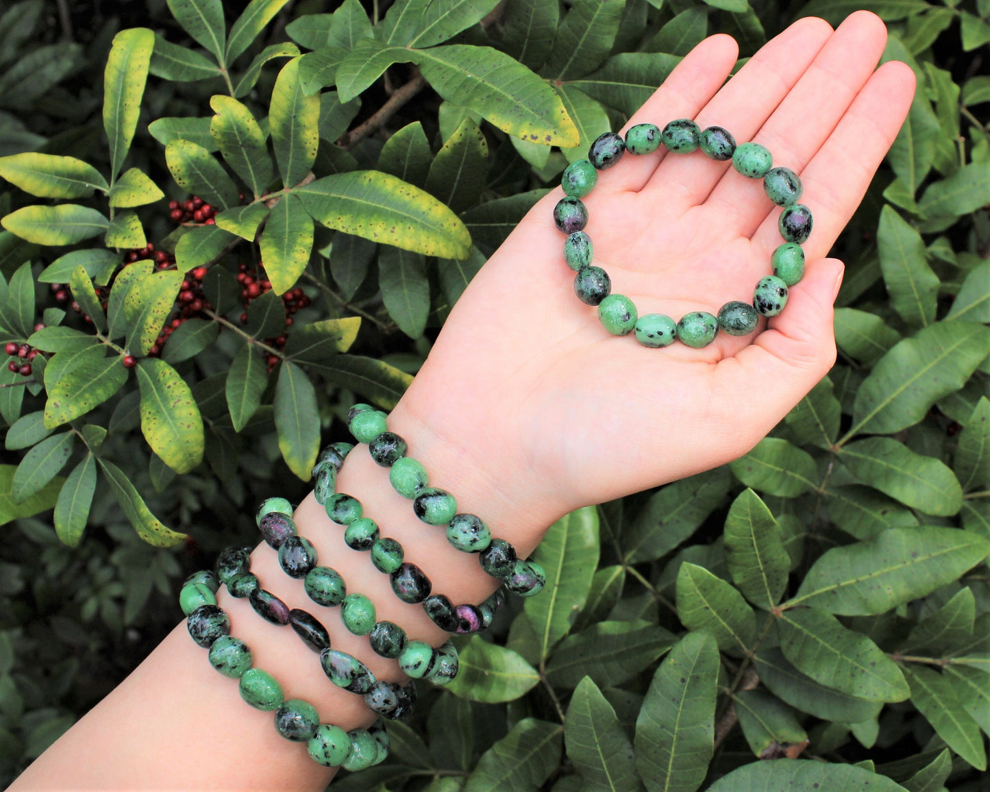 Ruby Zoisite Tumbled Gemstone Bracelet