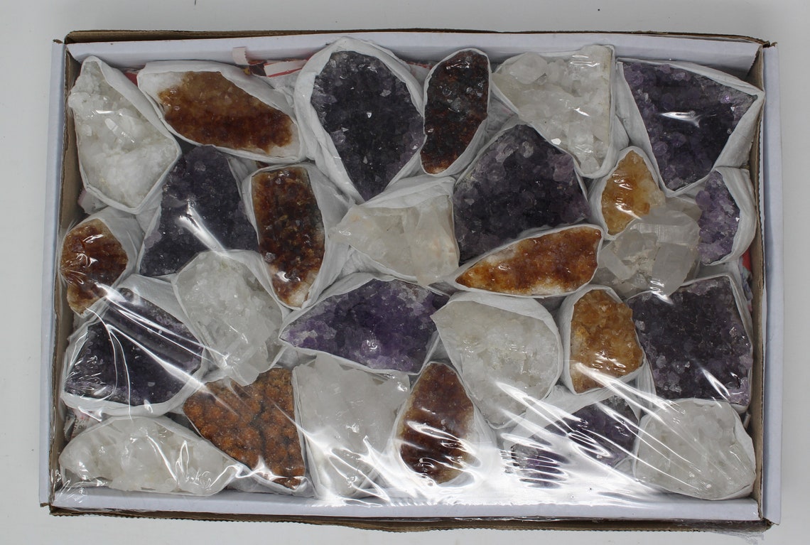 Set Of Amethyst Clear Quartz And Citrine Clusters