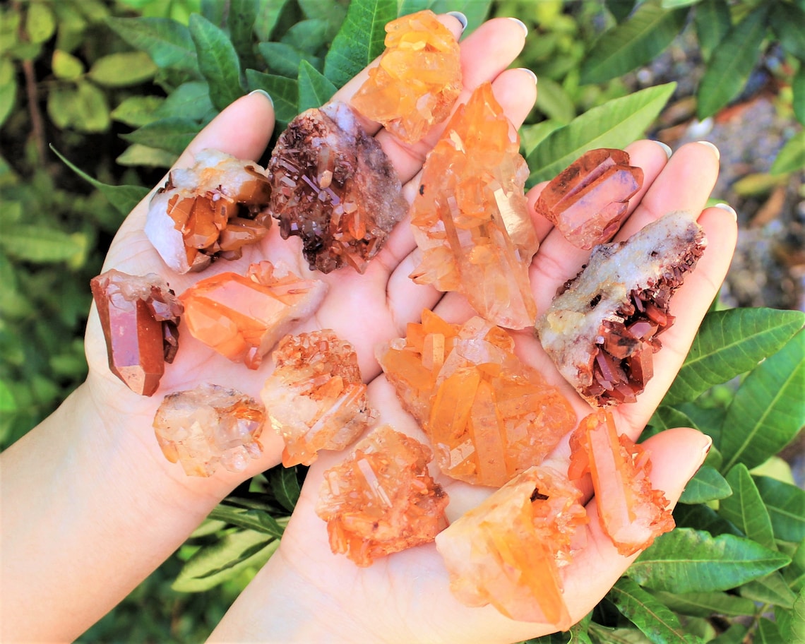Tangerine Quartz Crystal Clusters