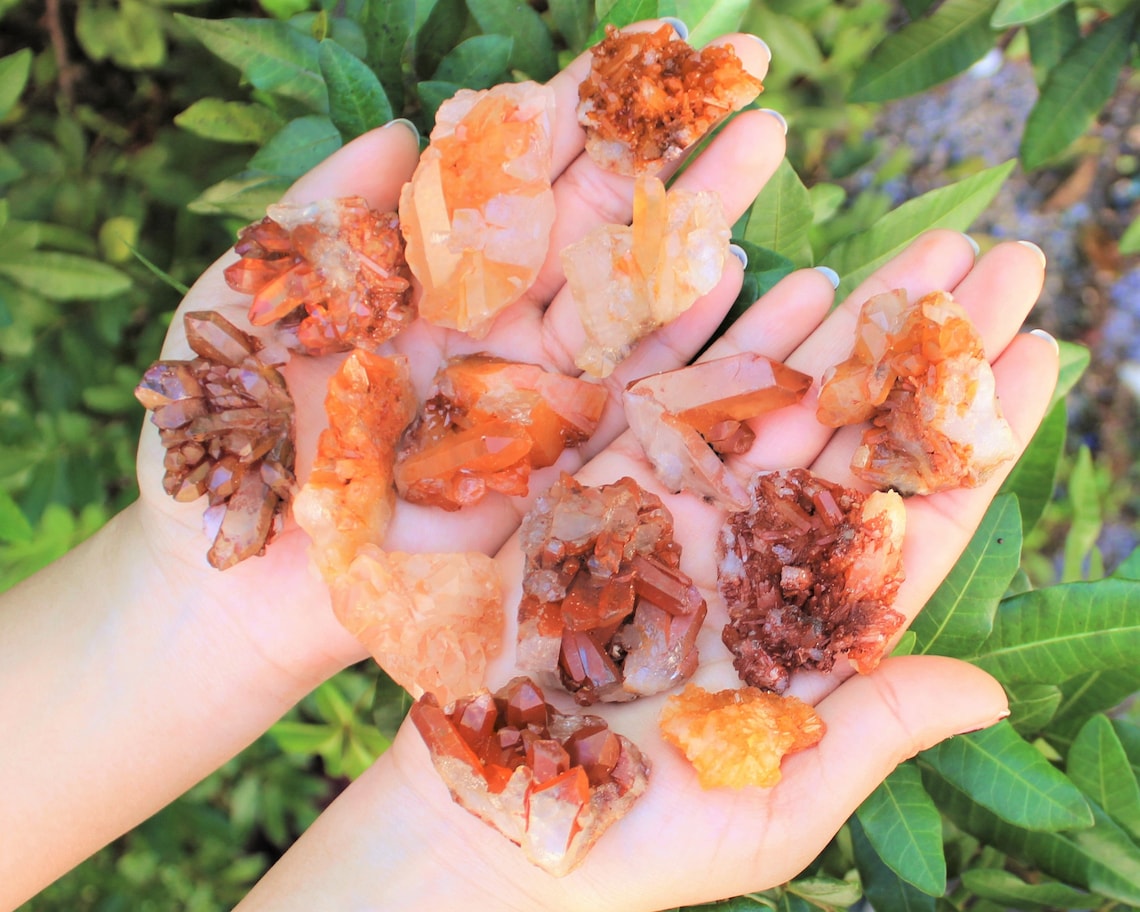 Tangerine Quartz Crystal Clusters