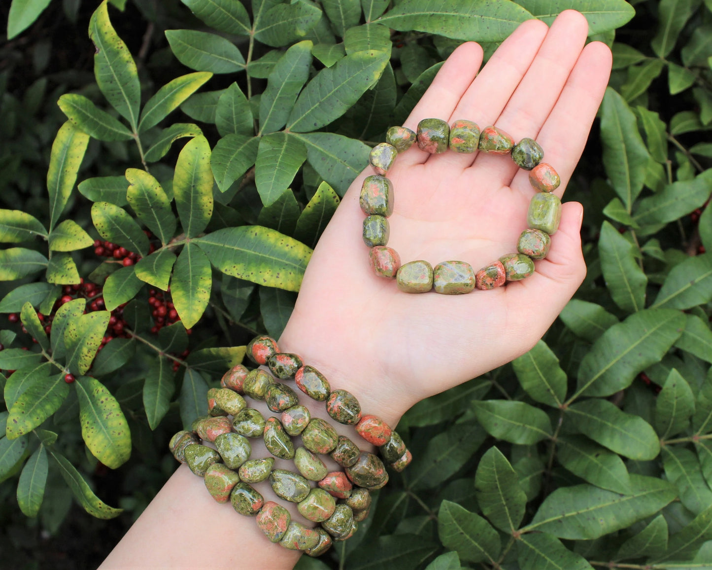 Unakite Tumbled Gemstone Bracelet