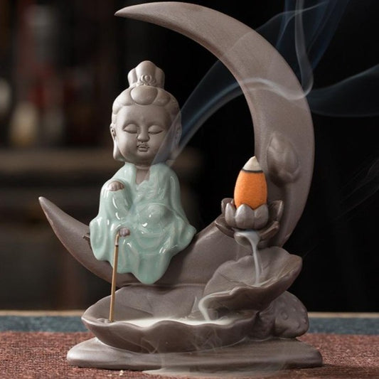 Buddha On Moon Aromatherapy Waterfall Incense Burner