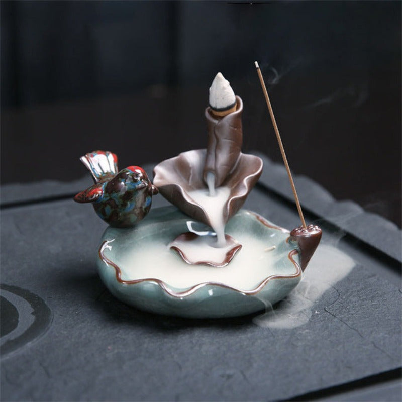 Burner With Ceramic Backflow Incense Holder With 20 Cones