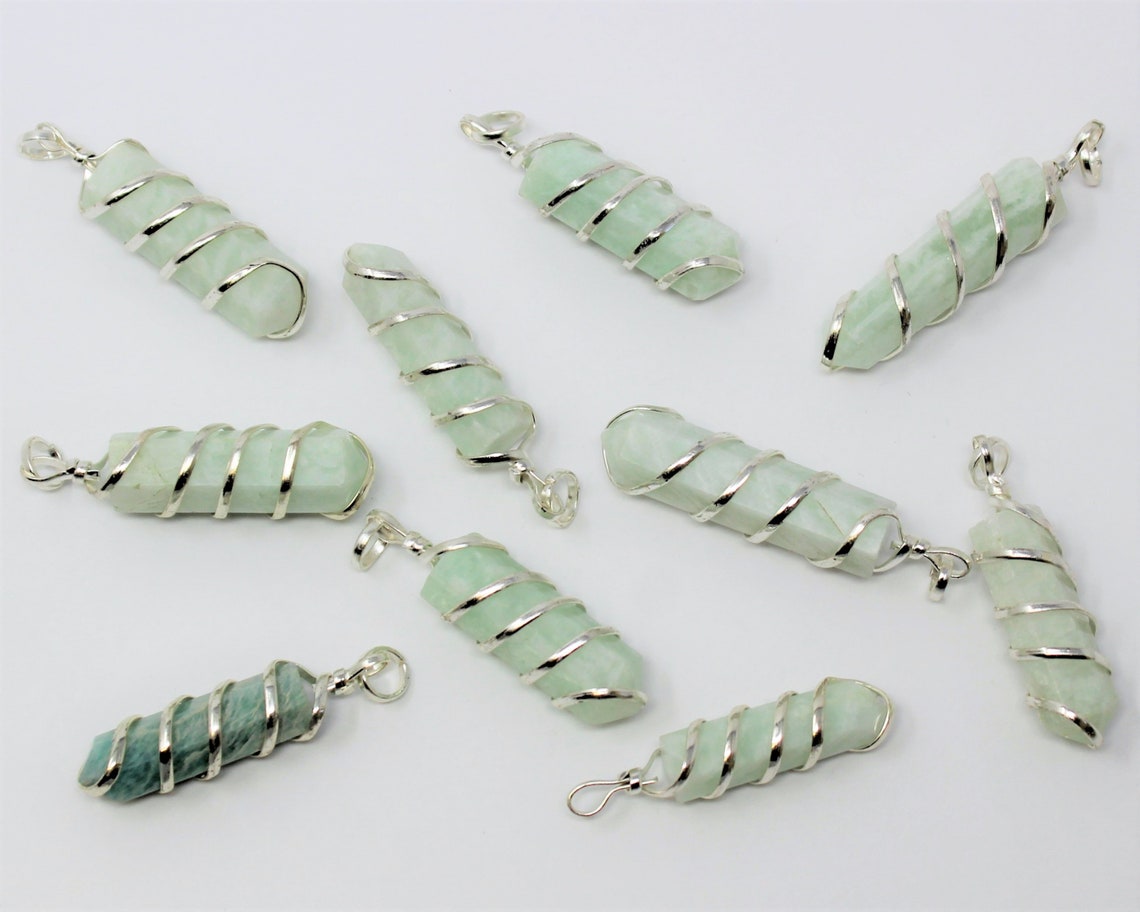 Amazonite Spiral Wire Wrapped Point Pendant