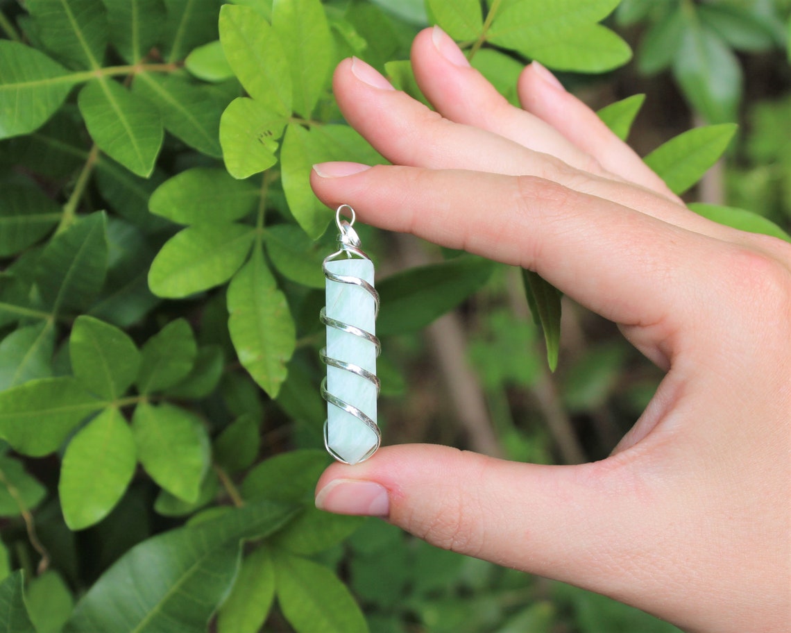 Amazonite Spiral Wire Wrapped Point Pendant