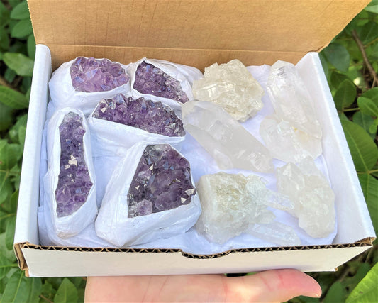 Amethyst And Clear Quartz Crystal Cluster Collection Box