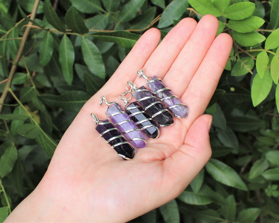 Amethyst Spiral Wire Wrapped Point Pendant