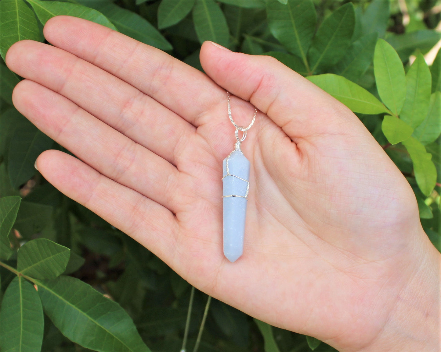 Angelite Wire Wrapped Point Pendant