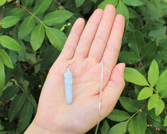 Angelite Wire Wrapped Point Pendant