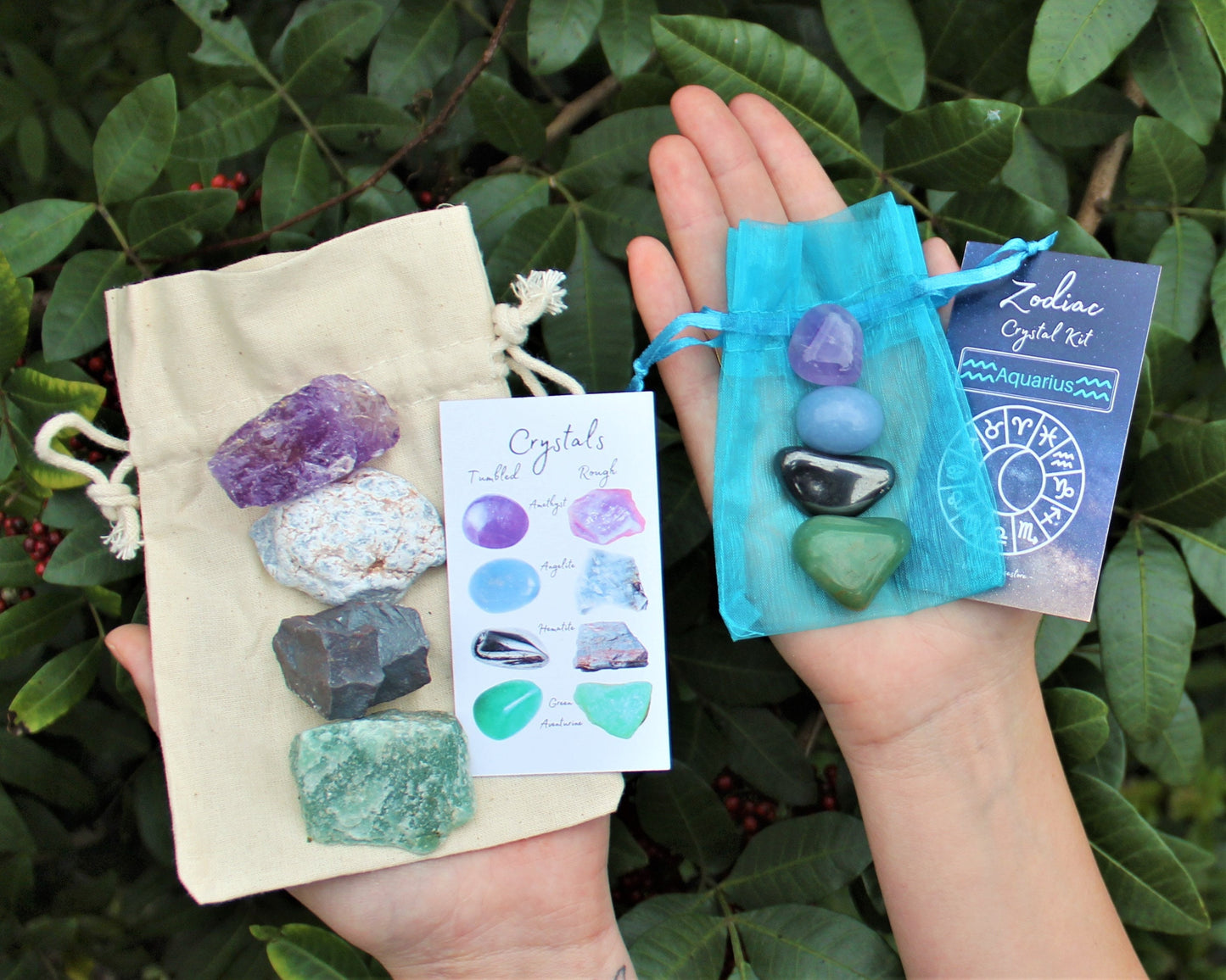 Aquarius Zodiac Crystal Kit With 4 Birthstones And Pouch