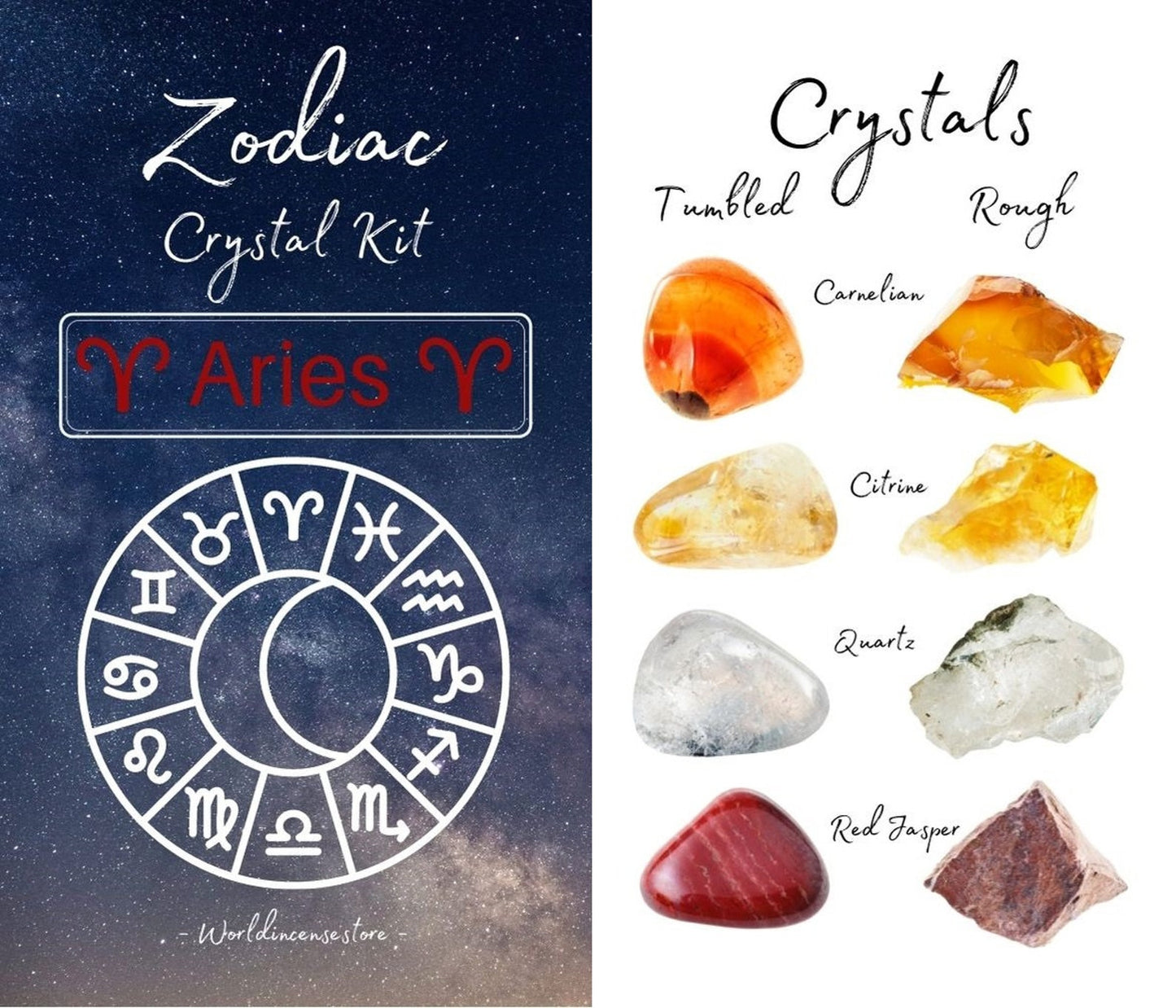 Aries Zodiac Crystal Kit With 4 Birthstones And Organza Pouch